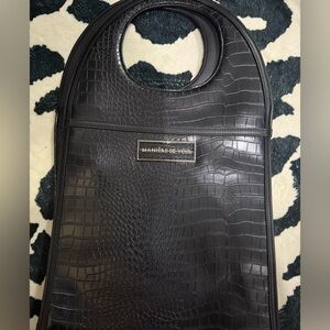 Maniere De Voir Black Croc-Embossed Handle Tote